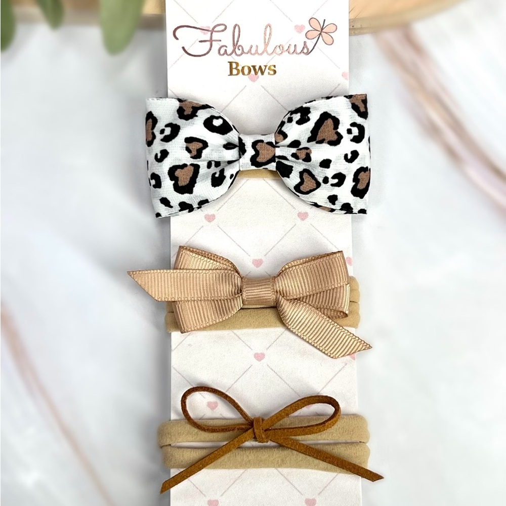 Leopard and Tan Hair Bow Set